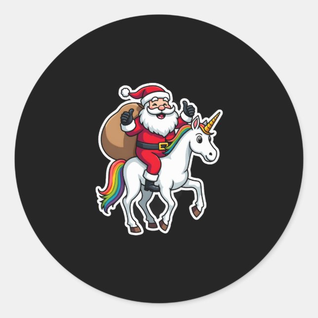 Christmas Santa Claus Riding Unicorn - Xmas Girls  Classic Round Sticker (Front)