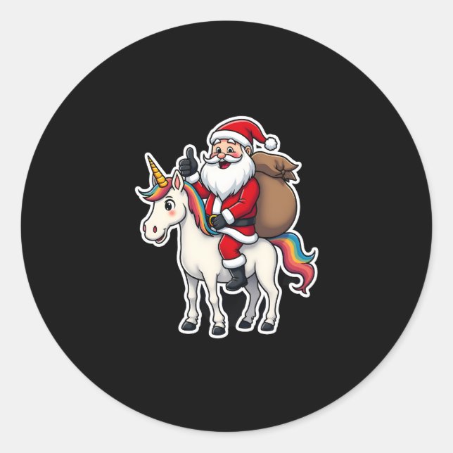 Christmas Santa Claus Riding Unicorn - Xmas Girls  Classic Round Sticker (Front)