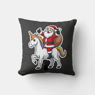 Christmas Santa Claus Riding Unicorn - Xmas Girls Cushion