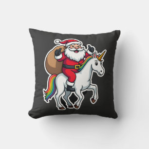 Christmas Santa Claus Riding Unicorn - Xmas Girls Cushion