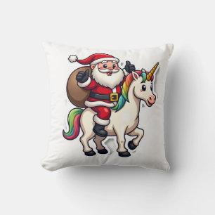 Christmas Santa Claus Riding Unicorn - Xmas Girls Cushion