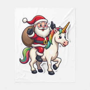 Christmas Santa Claus Riding Unicorn - Xmas Girls Fleece Blanket