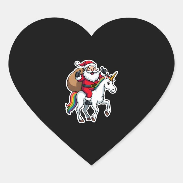 Christmas Santa Claus Riding Unicorn - Xmas Girls  Heart Sticker (Front)