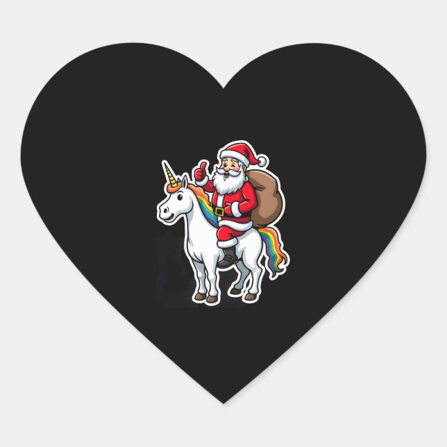 Christmas Santa Claus Riding Unicorn - Xmas Girls  Heart Sticker (Front)
