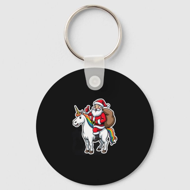 Christmas Santa Claus Riding Unicorn - Xmas Girls  Key Ring (Front)