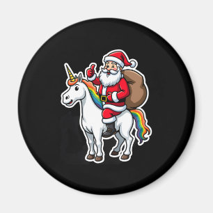 Christmas Santa Claus Riding Unicorn - Xmas Girls  Magnet