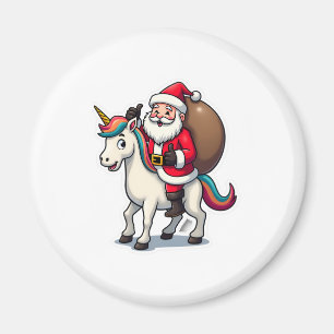 Christmas Santa Claus Riding Unicorn - Xmas Girls  Magnet