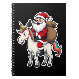 Christmas Santa Claus Riding Unicorn - Xmas Girls  Notebook