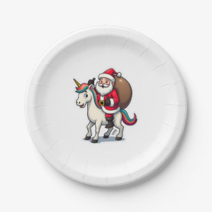 Christmas Santa Claus Riding Unicorn - Xmas Girls  Paper Plate