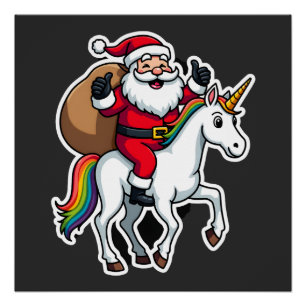 Christmas Santa Claus Riding Unicorn - Xmas Girls Poster