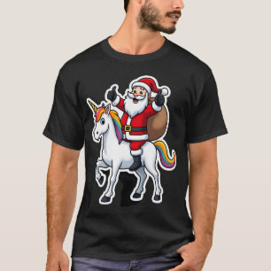 Christmas Santa Claus Riding Unicorn - Xmas Girls T-Shirt