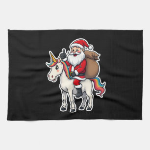 Christmas Santa Claus Riding Unicorn - Xmas Girls  Tea Towel