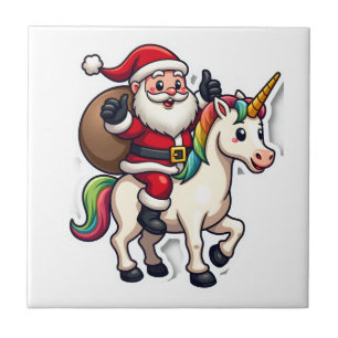 Christmas Santa Claus Riding Unicorn - Xmas Girls Tile