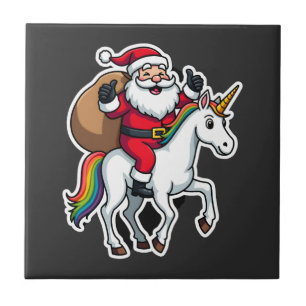 Christmas Santa Claus Riding Unicorn - Xmas Girls Tile