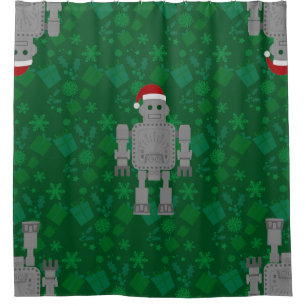 christmas santa claus robot gifts presents shower curtain