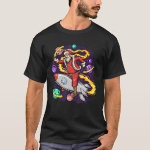 Christmas Santa Claus Sitting On Rocket In The Uni T-Shirt