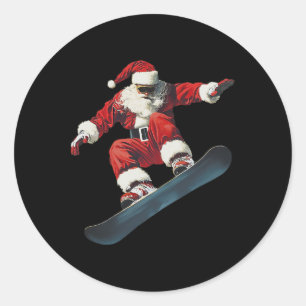 Christmas Santa Claus Snowboard Snowboarding Snowb Classic Round Sticker