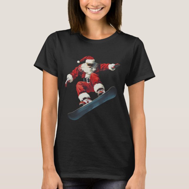 Christmas Santa Claus Snowboard Snowboarding Snowb T-Shirt (Front)
