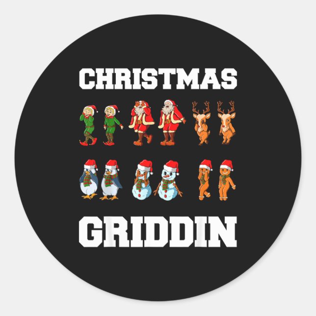 Christmas Santa Claus Snowman Reindeer Griddy Grid Classic Round Sticker (Front)