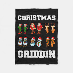 Christmas Santa Claus Snowman Reindeer Griddy Grid Fleece Blanket