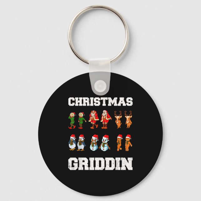 Christmas Santa Claus Snowman Reindeer Griddy Grid Key Ring (Front)