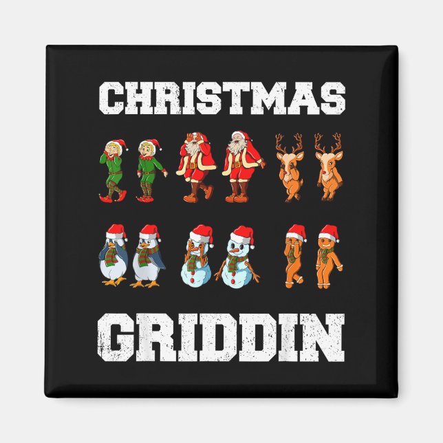 Christmas Santa Claus Snowman Reindeer Griddy Grid Magnet (Front)