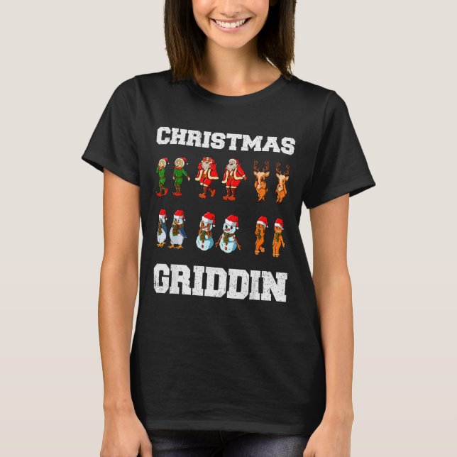 Christmas Santa Claus Snowman Reindeer Griddy Grid T-Shirt (Front)