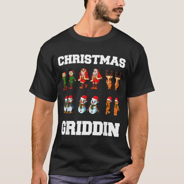 Christmas Santa Claus Snowman Reindeer Griddy Grid T-Shirt (Front)