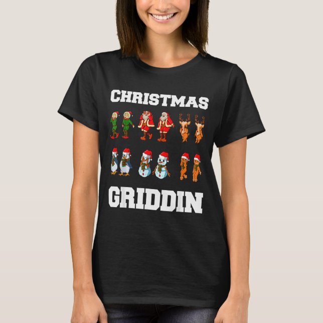 Christmas Santa Claus Snowman Reindeer Griddy Grid T-Shirt (Front)