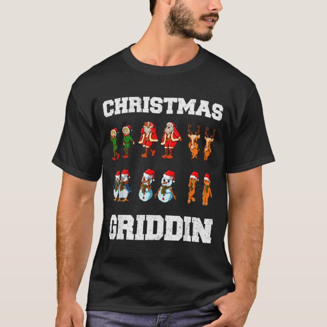 Christmas Santa Claus Snowman Reindeer Griddy Grid T-Shirt (Front)