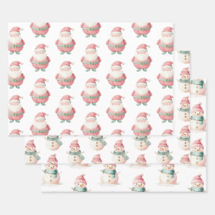 Christmas Santa Claus Snowman Wrapping Paper Sheet