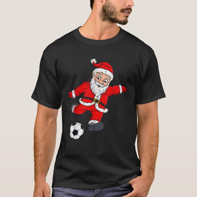 Christmas Santa Claus Soccer Ball Funny Boys Girls T-Shirt (Front)
