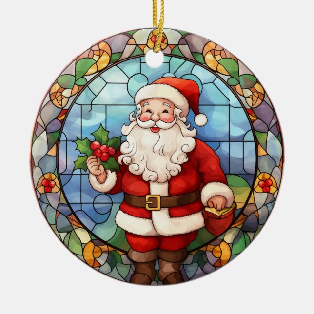 Christmas Santa Claus stained glass style Ceramic Tree Decoration (Front)