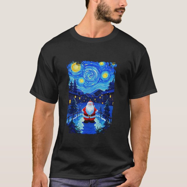 Christmas Santa Claus Starry Night Van Gogh Men Wo T-Shirt (Front)