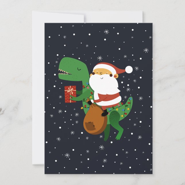 Christmas Santa Claus T-rex Dinosaur Sleigh Holiday Card (Front)