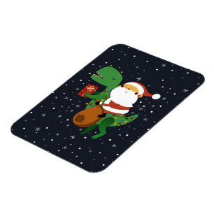 Christmas Santa Claus T-rex Dinosaur Sleigh Magnet