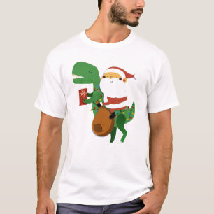 Christmas Santa Claus T-rex Dinosaur Sleigh T-Shirt