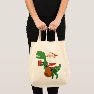 Christmas Santa Claus T-rex Dinosaur Sleigh Tote Bag