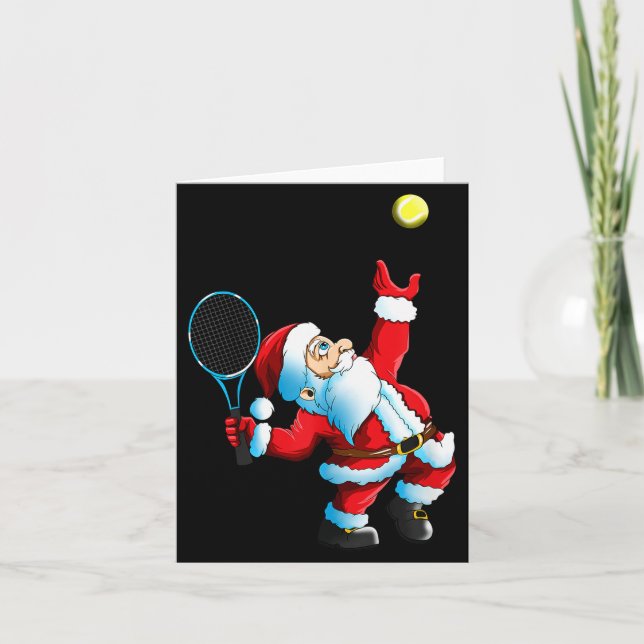 Christmas Santa Claus Tennis Game Tennis Racket  Card (Front)