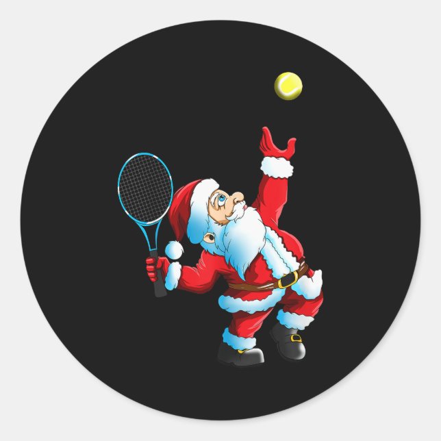 Christmas Santa Claus Tennis Game Tennis Racket  Classic Round Sticker (Front)