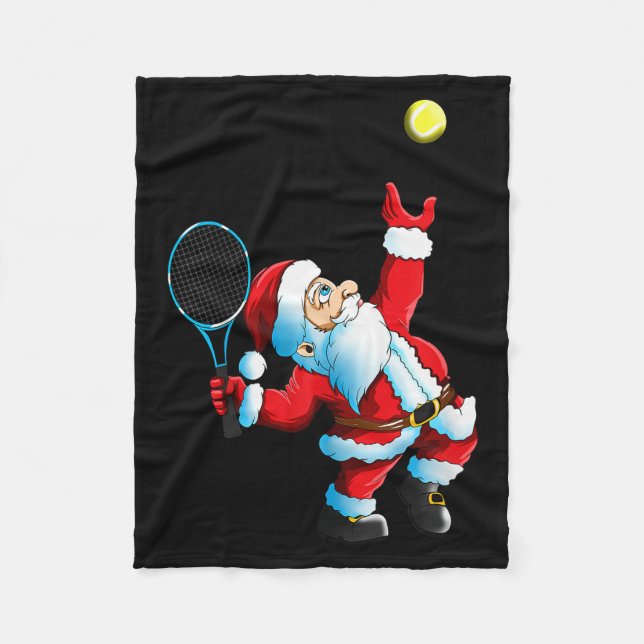 Christmas Santa Claus Tennis Game Tennis Racket  Fleece Blanket (Front)
