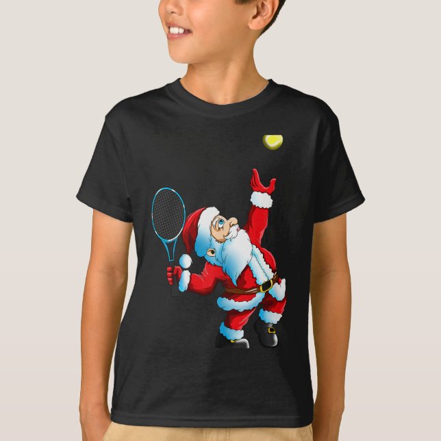 Christmas Santa Claus Tennis Game Tennis Racket  T-Shirt (Front)