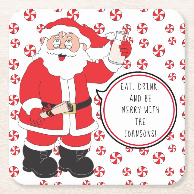 Christmas Santa Claus Toast Square Paper Coaster (Front)