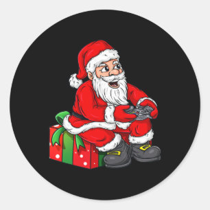 Christmas Santa Claus Video Gamer Controller Boys  Classic Round Sticker