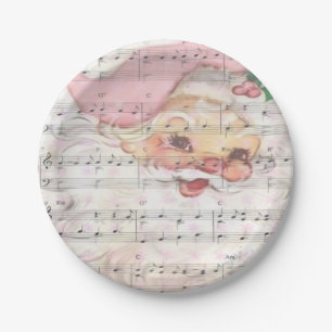 Christmas Santa Claus Vintage Sheet Music Paper Plate