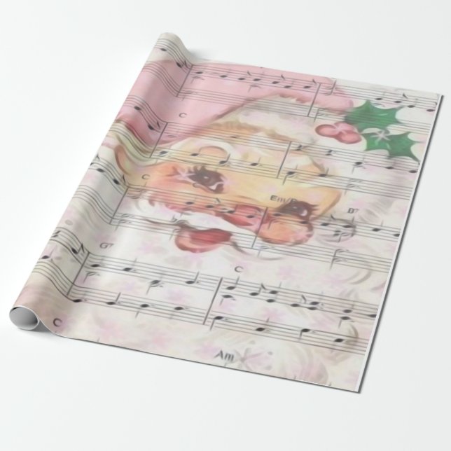 Christmas Santa Claus Vintage Sheet Music Wrapping Paper (Unrolled)