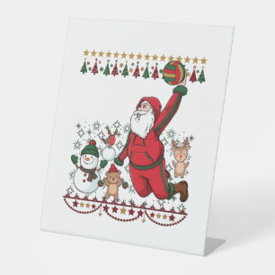 Christmas Santa Claus Volleyball Snowman Reindeer Pedestal Sign