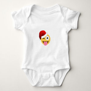 christmas santa claus winking emoji baby bodysuit