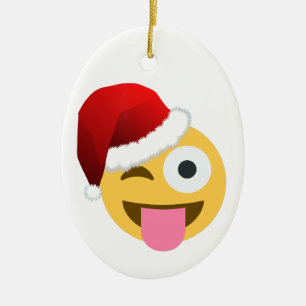 christmas santa claus winking emoji ceramic tree decoration