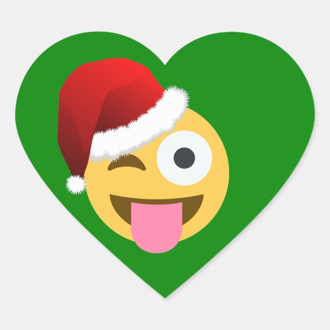 christmas santa claus winking emoji heart sticker (Front)